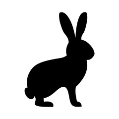 A black silhouette of a rabbit standing on a white background