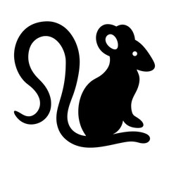Stylized black silhouette of a rat or mouse with curled tail
