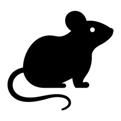 Black Silhouette of a Mouse with a Curly Tail on White Background