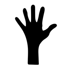 Silhouette of a hand with fingers spread on a white background