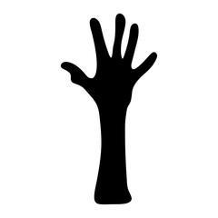 Stylized silhouette of a creepy tree or strange hand reaches upwards