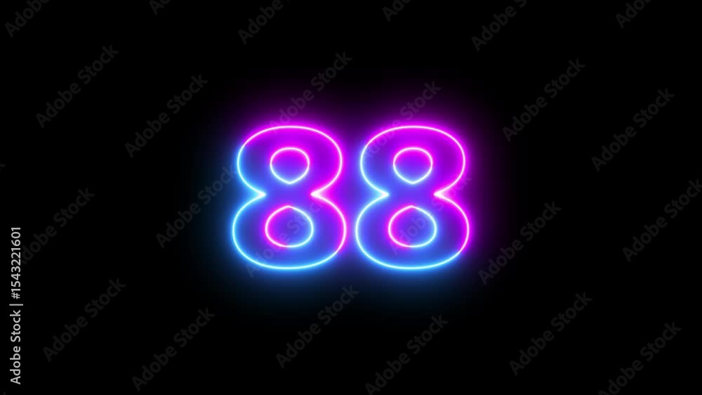 Poster abstract glowing neon text 88 number countdown icon. glowing blue neon countdown timer number video 