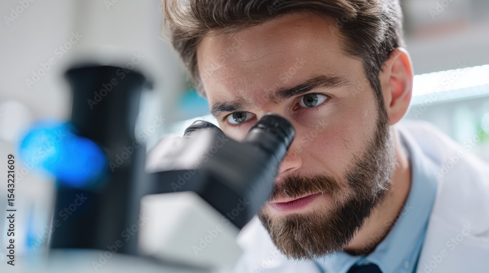 Aufkleber scientist focuses intently on research using a microscope in a modern laboratory setting.