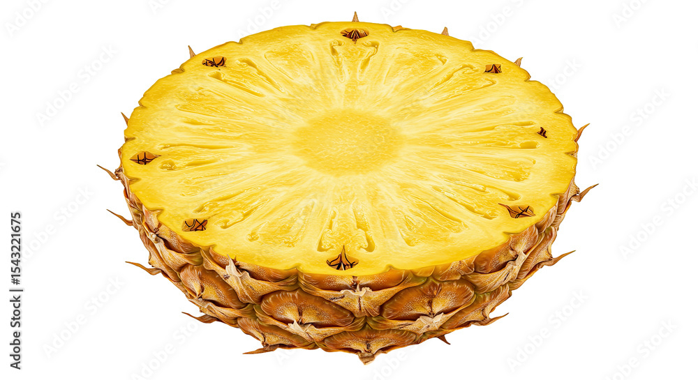 Aufkleber close-up view of a freshly sliced pineapple on a solid black background