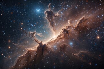 Fototapeta premium Stunning Cosmic Nebula Glimmers Across Space and Time in a Starry Night Sky