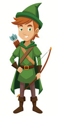 Cartoon Robin Hood Green Outfit Bow Arrow illustration