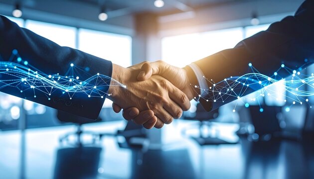 Successful strategic handshake forming alliance through corporate professionalism collaborative spirit shared values and enterprise mission alignment

