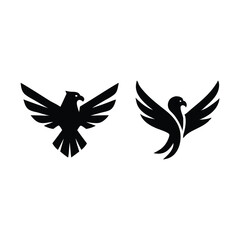Flying Eagle Logo Silhouette Design, Vector illustration of two flying eagles in logo style silhouette with wings extended and sharp features