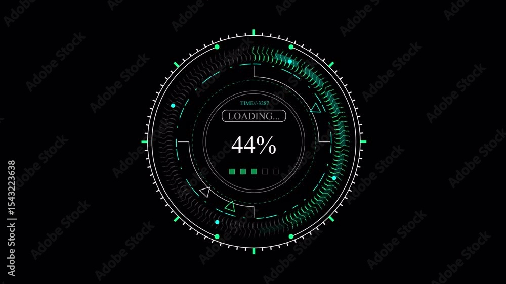 Poster futuristic loading animation 100 complete with green wave design on black background.alpha chanel.4k