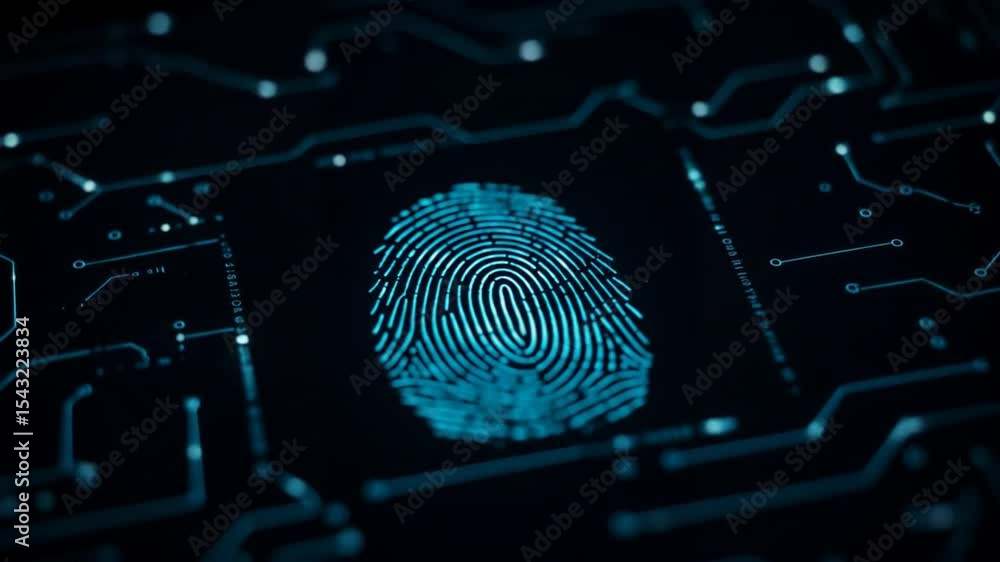 Poster scanning fingerprint on circuit board for digital identification and security