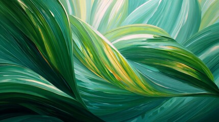 Abstract Green Leaf Painting Swirling Texture