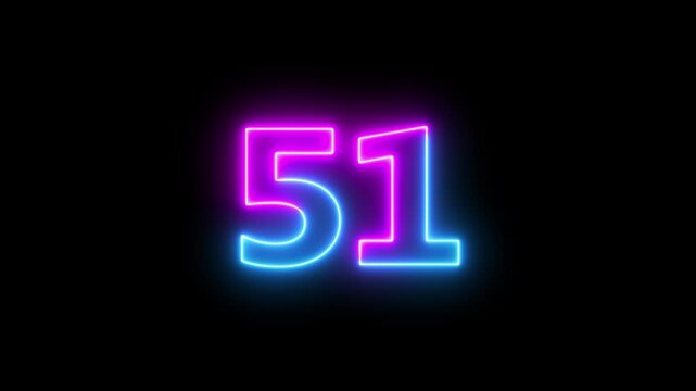 Neon text 51 number countdown icon background 4k animation .Neon number 51 with alpha channel, neon numbers, Bright neon glowing number 51 Energy Neon red Number 52 Animation.