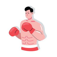 Cartoon Boxer with Gloves Ready to Fight