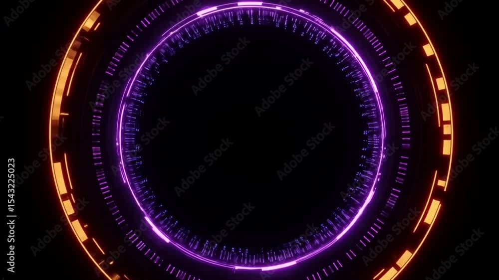 Poster rotating glowing rings animation in circular motion on black background