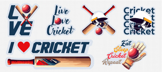 Cricket Sticker Passionate Sport Graphicsbold graphics of bats, balls, and helmets