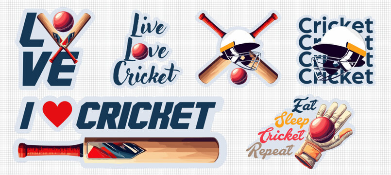 Cricket Sticker Passionate Sport Graphicsbold graphics of bats, balls, and helmets
