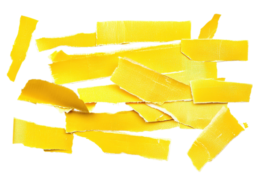 Torn strips of yellow paper isolated on transparent background.