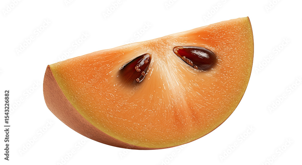 Aufkleber close-up view of a delicious slice of sapodilla fruit with seeds