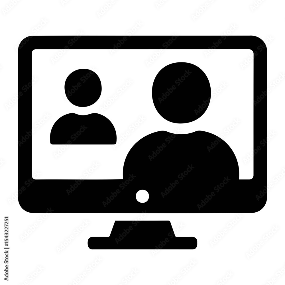 Poster computer screen displaying a video call with two people shown in black silhouette style image on tra