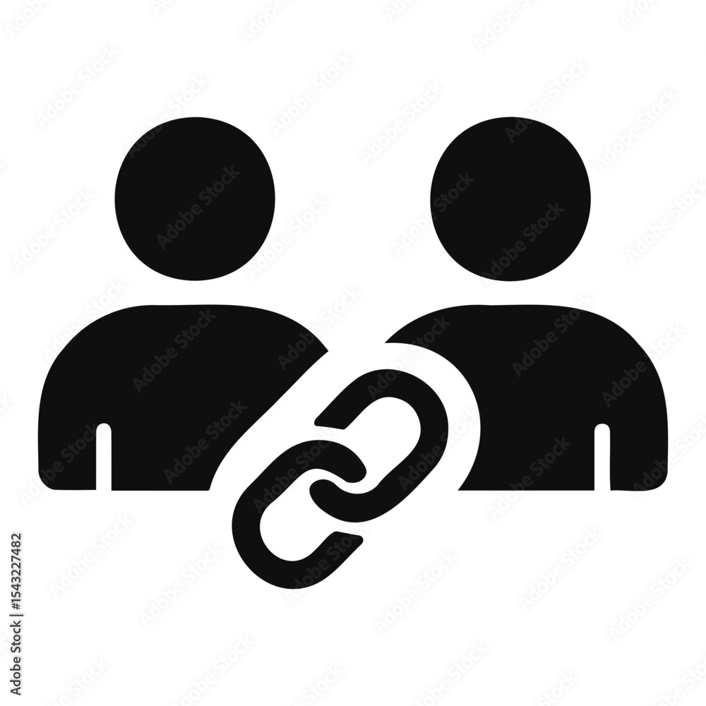 Poster two stylized figures connected by a chain link representing collaboration and teamwork concept on tr