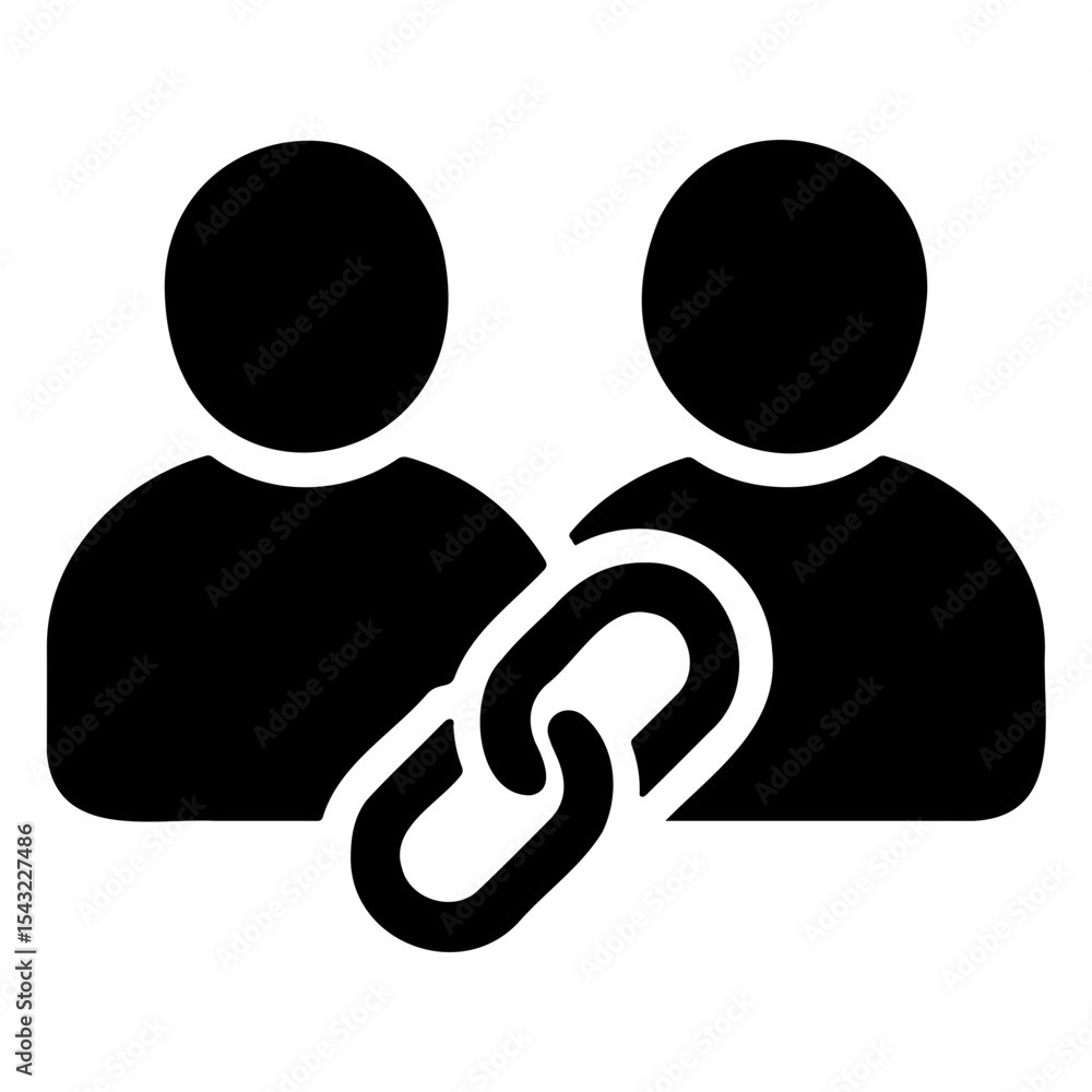 Poster two user icons connected by a chain link representing a connection or relationship between people on