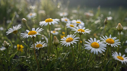 Fototapeta premium Field of Daisies in Morning Light A Stunning Display of Nature's Beauty