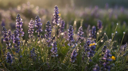 Obraz premium Stunning Lupine Wildflowers in Morning Dew A Vibrant Field of Purple Blooms