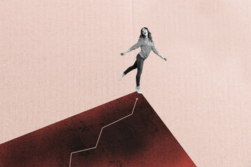 Composite poster image art collage of happy businessman businesswoman receive progress goal...