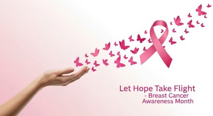 Fototapeta premium Supporting Breast Cancer Awareness Month Through Hope and Empowerment A Delicate Pink Ribbon