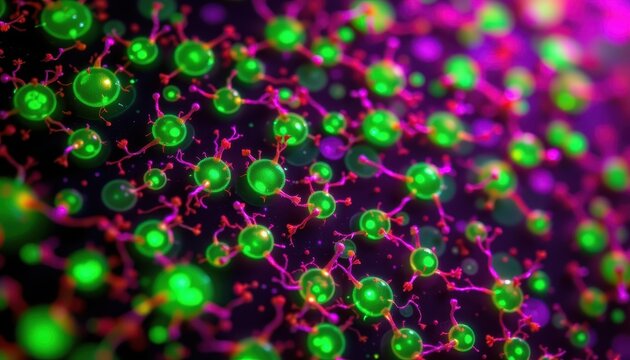 visualization of anticancer effects of holy basil leaf extract in laboratory culture, glowing green bioluminescent cells.