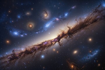 Naklejka premium Bright Glow of Remote Space Nebulae and Galaxies in the Universe