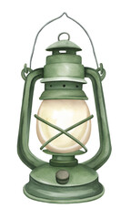 Watercolor green lantern on transparent background. © beyouenked