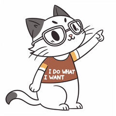 Cool cat wearing glasses pointing with transparent background