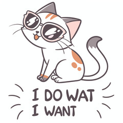 Cute cat wearing sunglasses i do want i want design element
