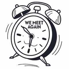 We meet again alarm clock doodle illustration