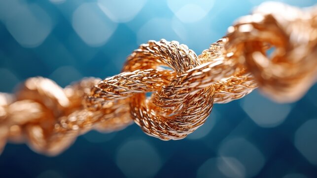 An intricate knot made of golden rope captures the viewer’s attention, symbolizing connection and artistic flair in an aesthetically pleasing abstract composition.