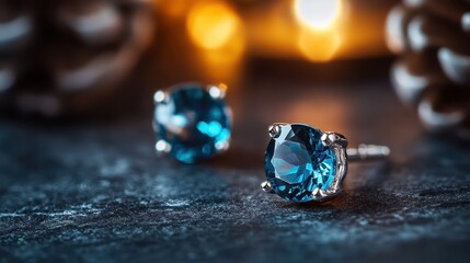 A close-up view of stunning blue gemstone stud earrings, showcasing their brilliance and elegance, perfect for adding a touch of sophistication to any outfit.