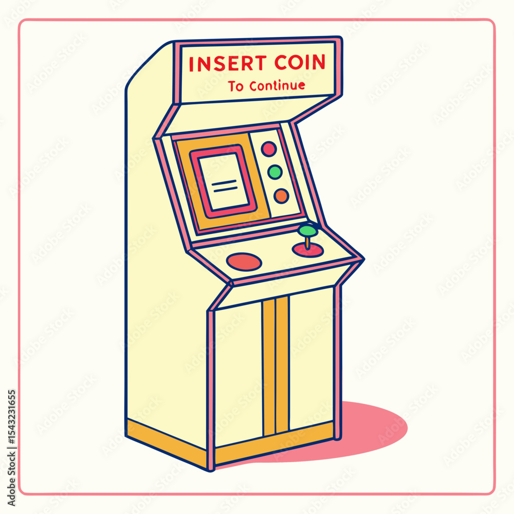 Poster retro arcade game machine insert coin to play