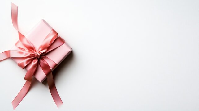 A beautiful pink gift box adorned with a delicate ribbon, perfectly placed on a clean, white surface, symbolizing special occasions and thoughtful gifting moments.