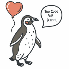Cool penguin with heart balloon back to school
