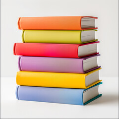 Stack of colorful hardcover books on white background