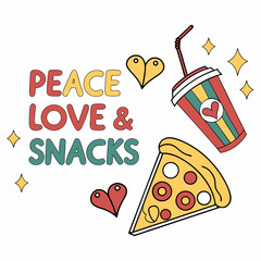 Peace love snacks pizza soda hearts