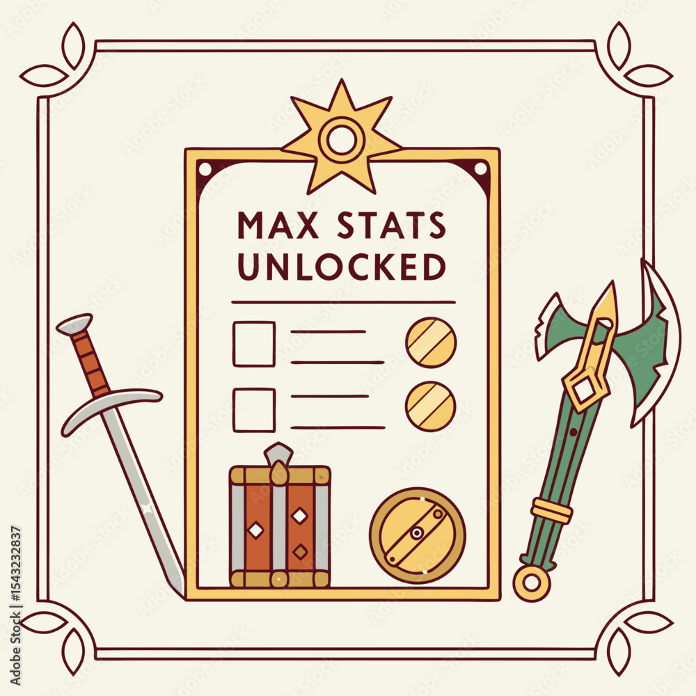 Poster max stats unlocked game design element, clean cutout