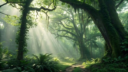 Obraz premium sun rays in the forest