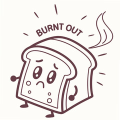 Burnt out toast cartoon character isolated on white