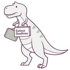T-rex carrying briefcase extinct deadlines cartoon illustration