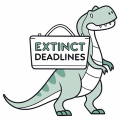 Cute dinosaur carrying extinct deadlines briefcase