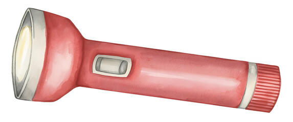 Watercolor pink flashlight on transparent background.