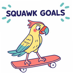 Cute parrot skateboarding squawk goals illustration