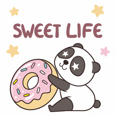 Adorable panda with sweet donut sweet life design
